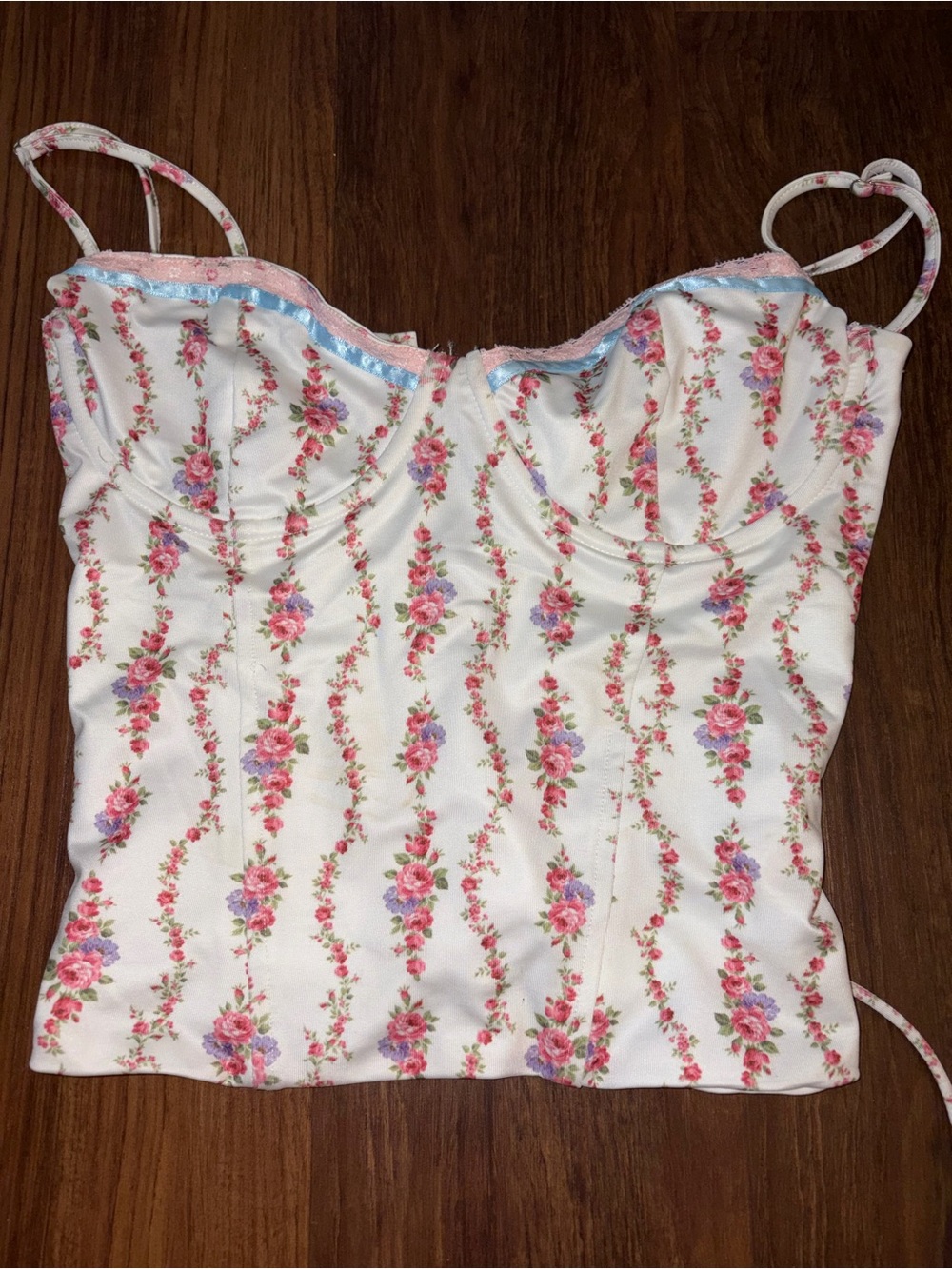 Edikted White Floral Bustier Cami with Pink Roses